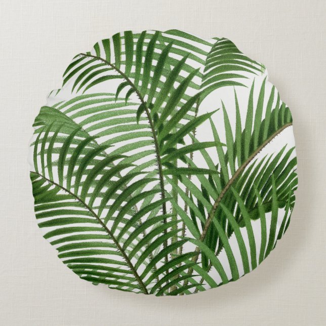 Coussins Ronds Verdure tropicale Aquarelle Palm Tree Feuilles (Devant)