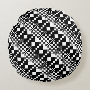 Coussins Ronds Vérifié, Chèques - noir et blanc