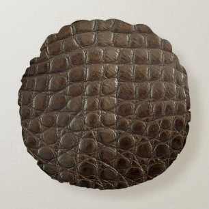 Coussins Ronds Véritable alligator marron, gros plan pour montrer