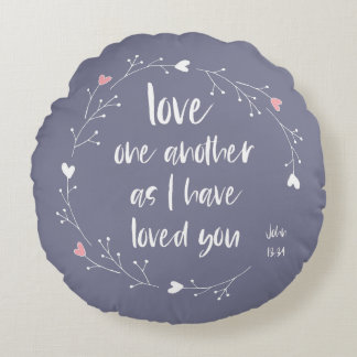 Coussins Ronds Verse biblique : Amour mutuel (+ coeurs)