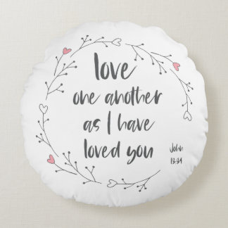 Coussins Ronds Verse biblique : Amour mutuel (+ coeurs)