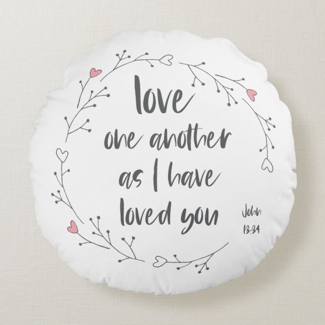 Coussins Ronds Verse biblique : Amour mutuel (+ coeurs) (Devant)