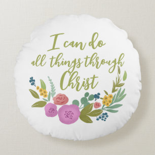 Coussins Ronds verset de la Bible florale Philippiens 4:13