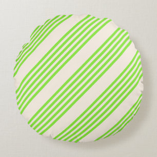 Coussins Ronds Vert citron vert et beige cinq rayures motif