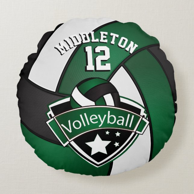 Coussins Ronds Vert foncé, blanc et bleu Personnalisez le volley- (Devant)
