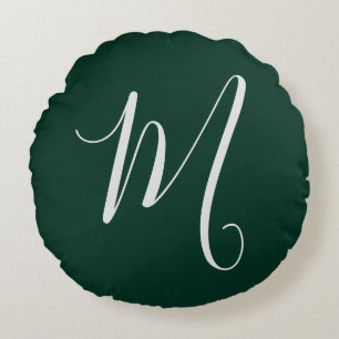 Coussins Ronds Vert foncé uni élégant moderne monogramme propre n