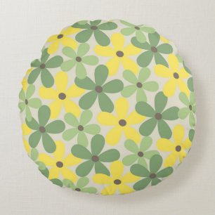 Coussins Ronds Vert jaune rétro Y2K les années 70 Fleur Motif