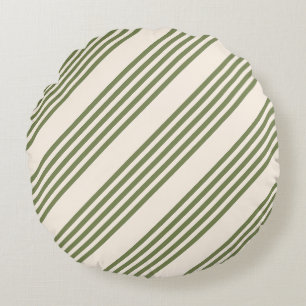 Coussins Ronds Vert olive et beige cinq rayures motif