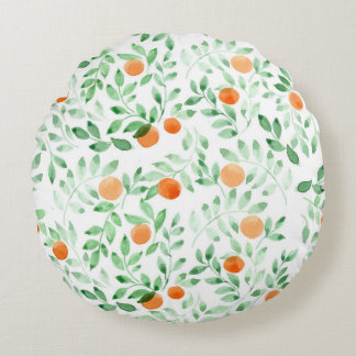 Coussins Ronds Vert orange Tangerine Provence Aquarelle