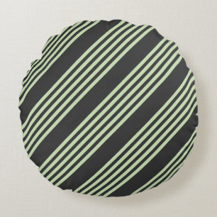 Coussins Ronds Vert pâle et charbon cinq bandes motif