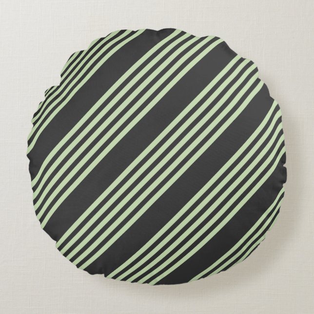 Coussins Ronds Vert pâle et charbon cinq bandes motif (Devant)