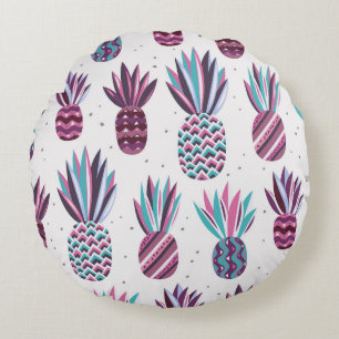Coussins Ronds Vibes d'été : Motif d'ananas, points colorés
