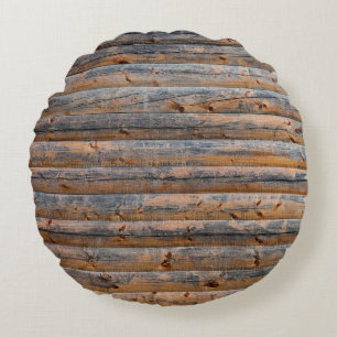 Coussins Ronds Vieux mur de planches en bois avec fissures. Poutr