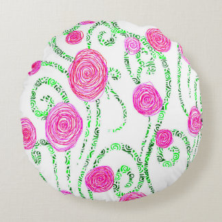 Coussins Ronds Vignes vert et rose