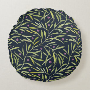 Coussins Ronds Vignes vertes sereines et feuillues avec fleurs ro