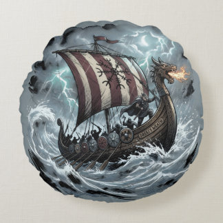 Coussins Ronds Vikings sur bateau dragon