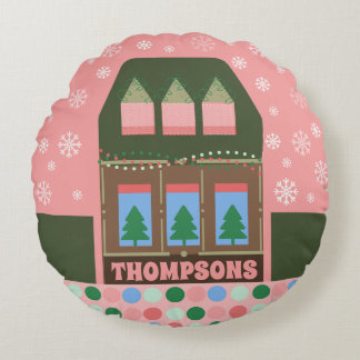 Coussins Ronds Village de vacances rose personnalisable