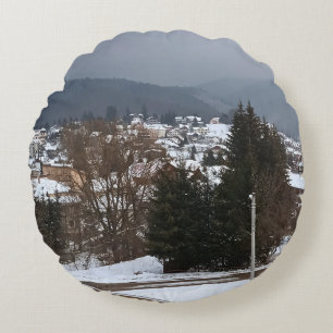 Coussins Ronds Village d'hiver panoramique - Paysage rural Rouman