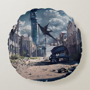 Coussins Ronds Ville Abandonnée   Monde Dystopique de Post Apocal