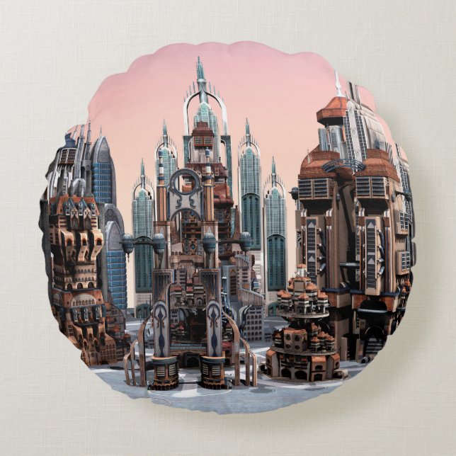 Coussins Ronds Ville futuriste (Devant)