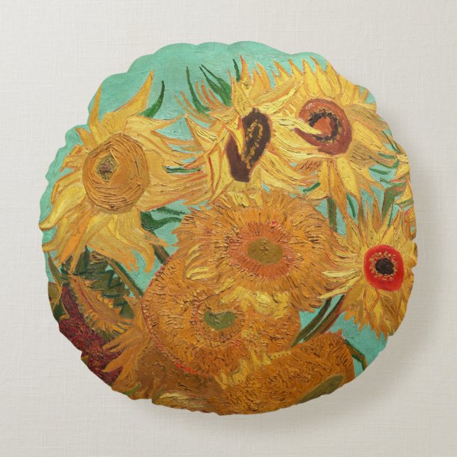 Coussins Ronds Vincent Van Gogh Douze Tournesols Dans Un Vase (Devant)