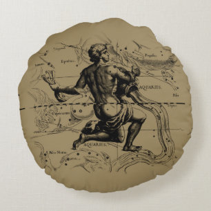 Coussins Ronds Vintage Aquarius Constellation par Hevelius 1690