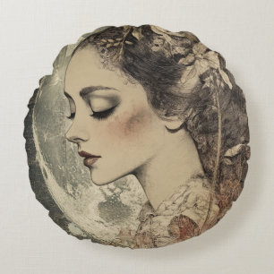 Coussins Ronds Vintage Boho Sideview femme et Crescent Moon