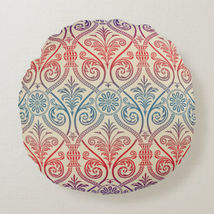 Coussins Ronds Vintage Damask Wallpaper - bleu violet rouge