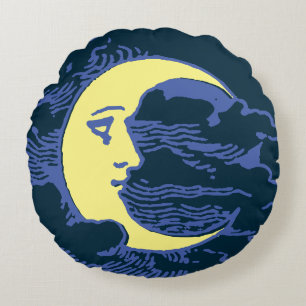 Coussins Ronds Vintage époque victorienne croissant visage lune