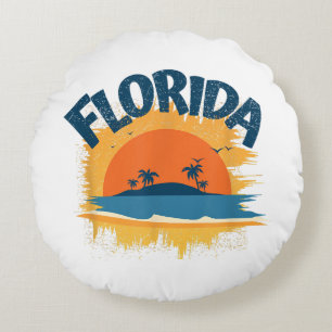 Coussins Ronds Vintage Florida Retro Tee Design Sunshine
