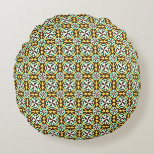 Coussins Ronds Vintage Mint Jaune Bleu Brown Barcelone Motif