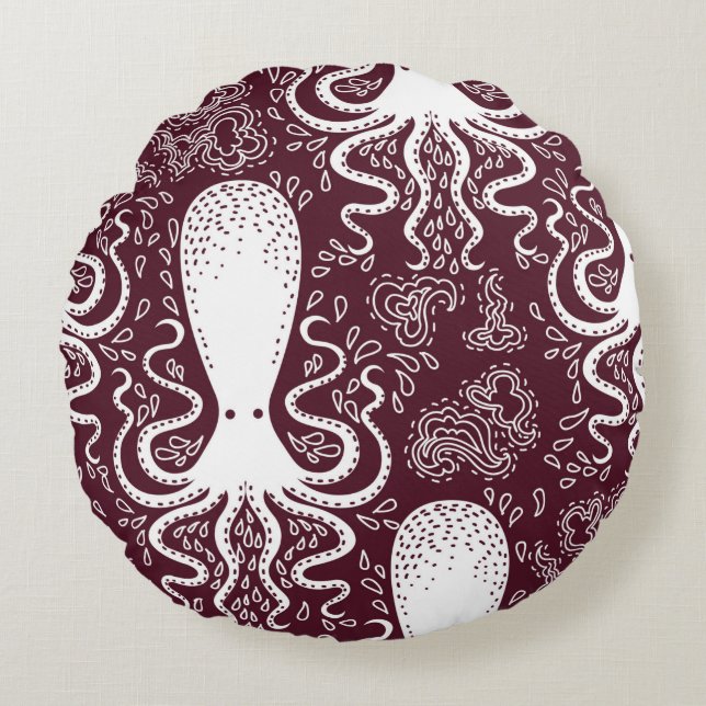 Coussins Ronds vintage Octopus pattern. (Devant)