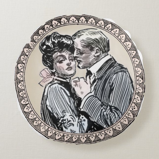 Coussins Ronds Vintage Romance Couple : Antique Rose Girly Love (Devant)