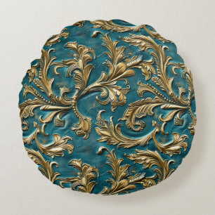 Coussins Ronds Vintage Turquoise or en cuir