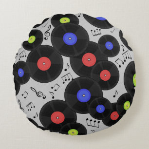 Coussins Ronds Vinyl Records : Music Note Motif