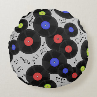 Coussins Ronds Vinyl Records : Music Note Motif