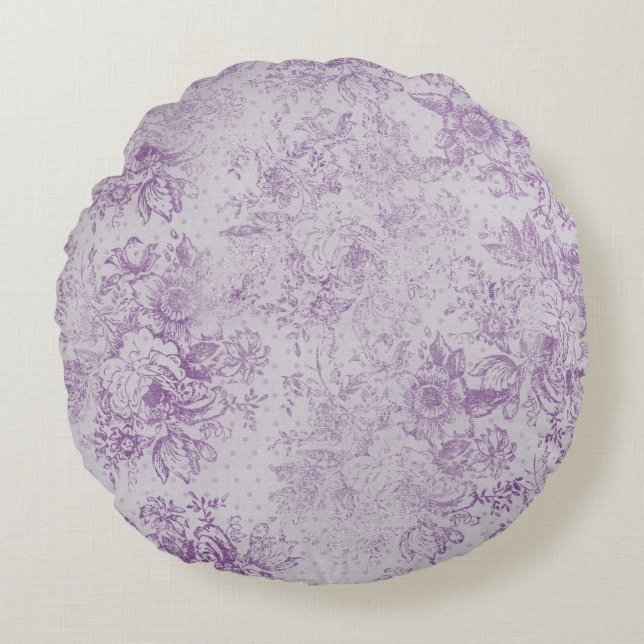 Coussins Ronds violet rustique, chic shabby, fleurs de lavande pâ (Devant)