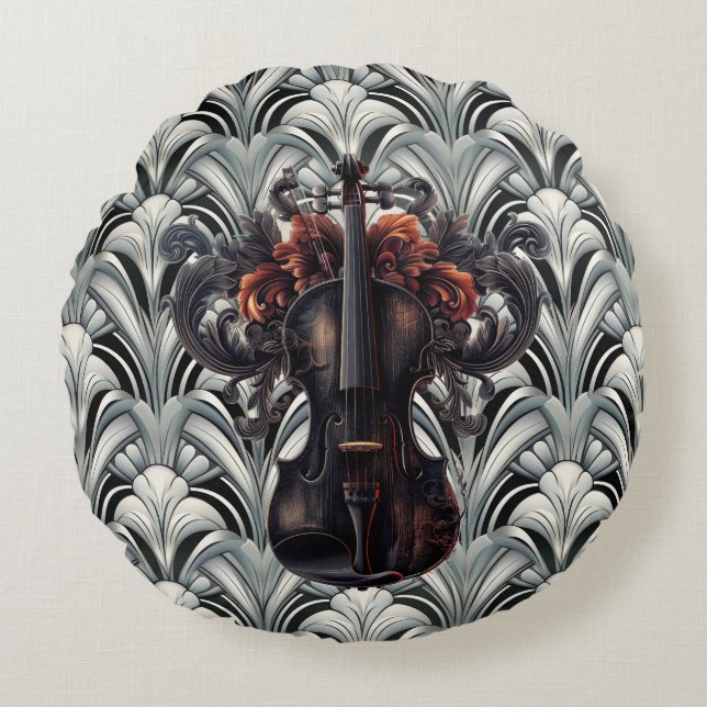 Coussins Ronds Violon noir dans Art Déco Oreillers à lancer rond  (Devant)