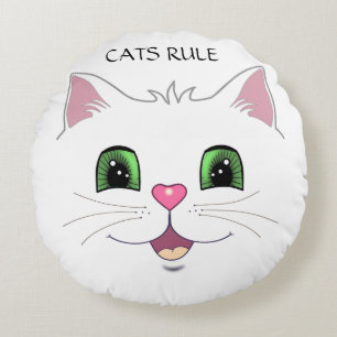 Coussins Ronds Visage de chat mignon drôle sur oreiller rond blan