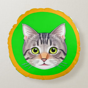 Coussins Ronds Visage de chat tigré dans un cadre circulaire vibr