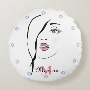 Coussins Ronds visage de fille, glamour, visage, personnalisée mo
