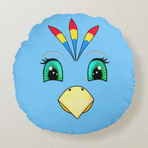 Coussins Ronds Visage d'oiseau Macaw mignon heureux