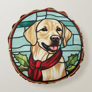 Coussins Ronds Vitrail de Noël Labrador