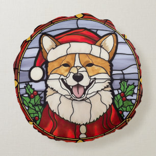 Coussins Ronds Vitrail de Noël Shiba Inu