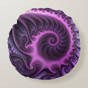 Coussins Ronds Vivid Cool Abstrait rose violet Fractal Art Spiral