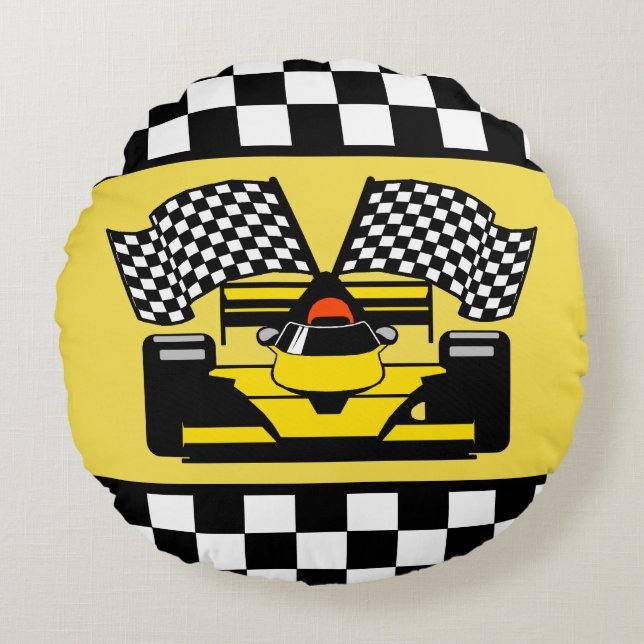 Coussins Ronds Voiture de course jaune : Drapeau de contrôleur (Devant)