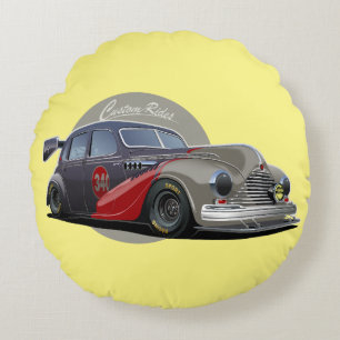 Coussins Ronds Voiture de course retro sci-fi personnalisée