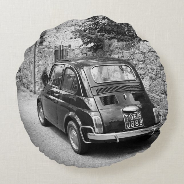 Coussins Ronds Voiture FIAT 500 en noir et blanc (Dos)