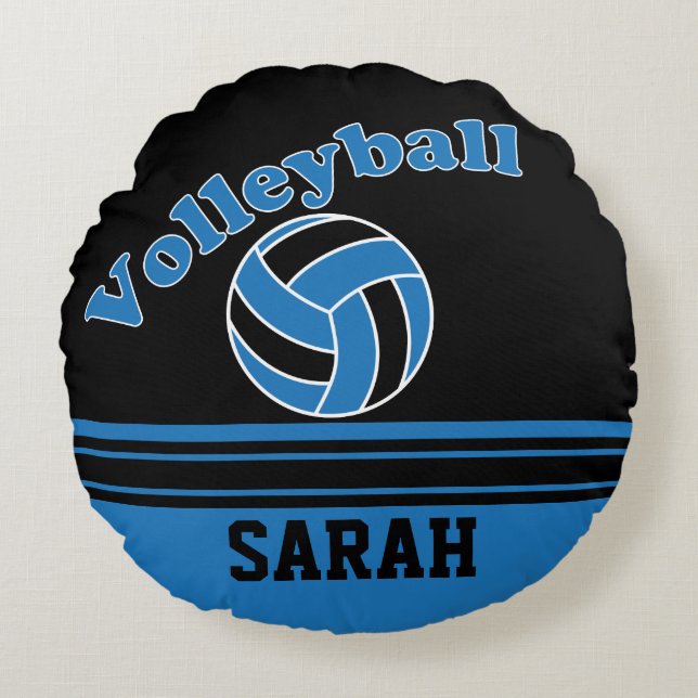 Coussins Ronds Volley-ball bleu et noir | Personnaliser (Devant)