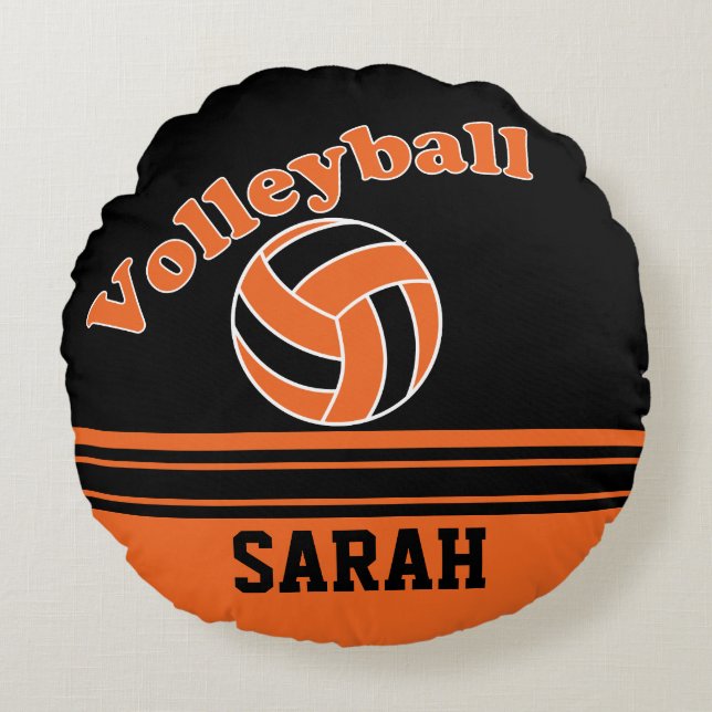 Coussins Ronds Volley-ball orange et noir | Nom do-it-yourself (Devant)